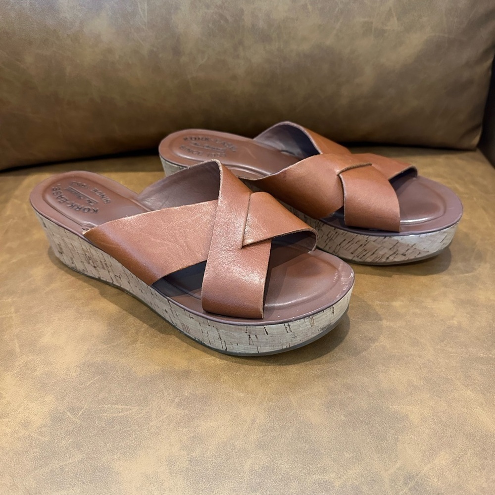 Kork Ease Platform Wedge Slide Sandals Tan size 9